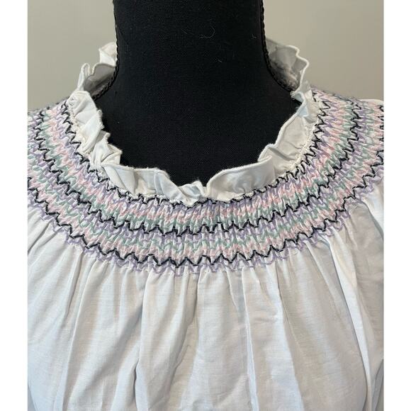 Something NavyWomens Smocked White Puffed Sleeve MIDI Dress Size Small Original - Picture 6 of 7